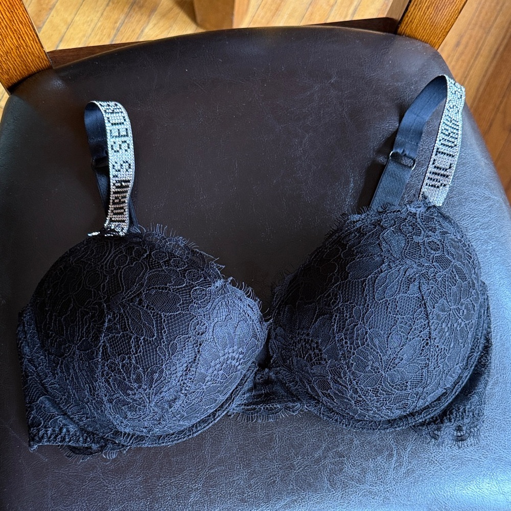 Victoria's Secret Black Lace Bra with Embellished Straps